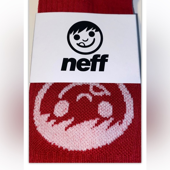 Neff Crew Socks 1 Pair Men 6.5-12 Red w/ White Face Logo Skate Snowboard BMX NEW - Picture 2 of 12